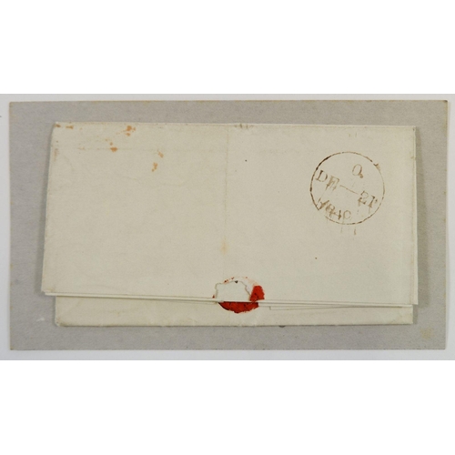 655 - GB: Penny (1d) Black 'JJ', LE, red MC, on entire to Chester postmarked 'DE 21 1840'.