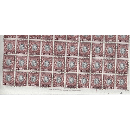 676 - Kenya, Uganda, Tanganyika (KUT): Complete UMM sheet of KGVI 1c Chocolate Brown of 1942 issue, Perf 1... 