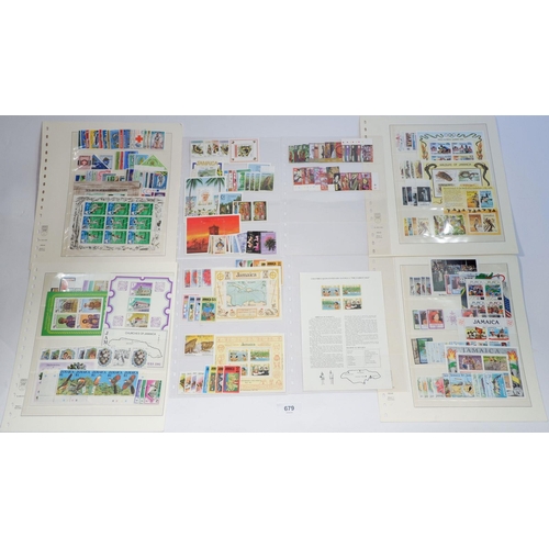 679 - Jamaica: Mint, much UMM, 1962-2009, on 10 stock pages and in 4 sleeves. Sets, minisheets, sheetlets,... 