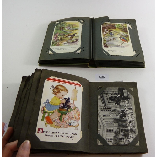 695 - Two 20th century postcard albums including trains, ships, motorcars and airplanes, approximately 200