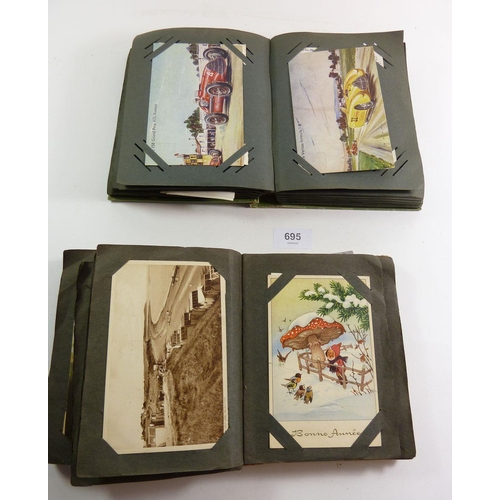 695 - Two 20th century postcard albums including trains, ships, motorcars and airplanes, approximately 200