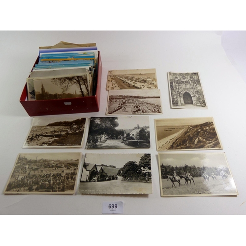 699 - A collection of postcards including Cattle Market, Oswestry and other topo, comical and two embroide... 