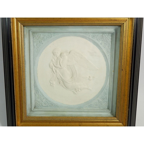 70 - A Parian plaque of an angel framed and glazed, overall size 24cm square