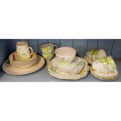 82 - An Old Royal tea service decorated primroses comprising six cups and saucers, matched set of tea pla... 