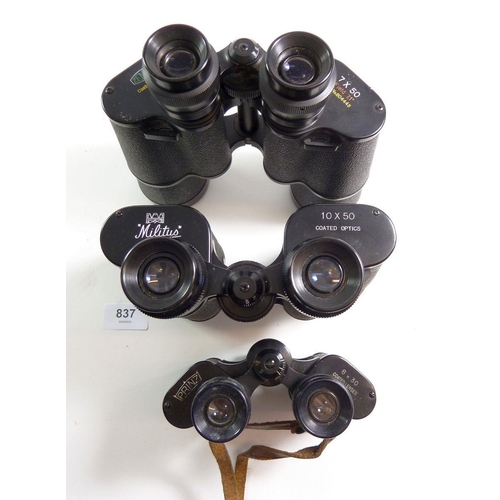 837 - Three pairs of binoculars by Zenith, Militis and Prinz