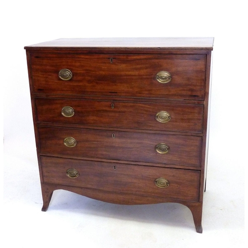 925 - A 19th mahogany secretaire chest of two short and three long drawers with fitted interior and all ra... 