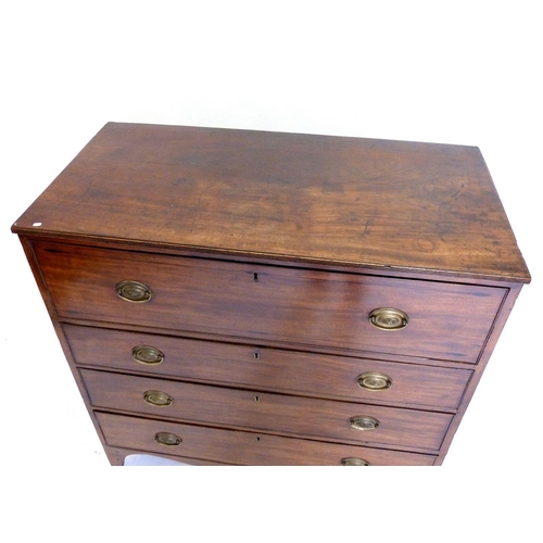 925 - A 19th mahogany secretaire chest of two short and three long drawers with fitted interior and all ra... 