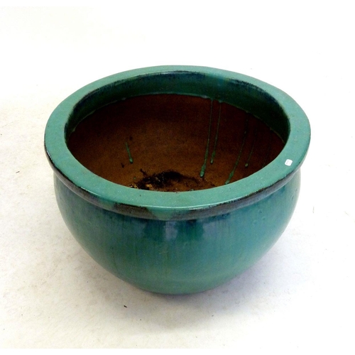 953 - A large turquoise green garden pot, 32 x 52cm