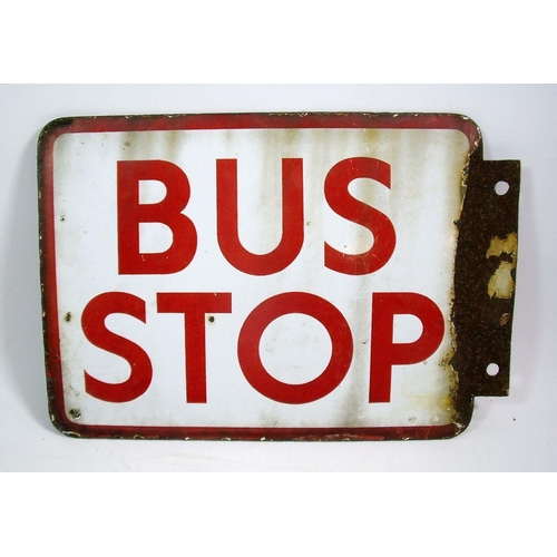 973 - A vintage enamel Bus Stop sign - double sided, 33 x 23cm