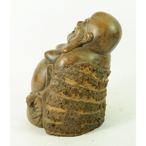 1004 - An early 20th century bamboo root carving of laughing Budha, 18cm tall