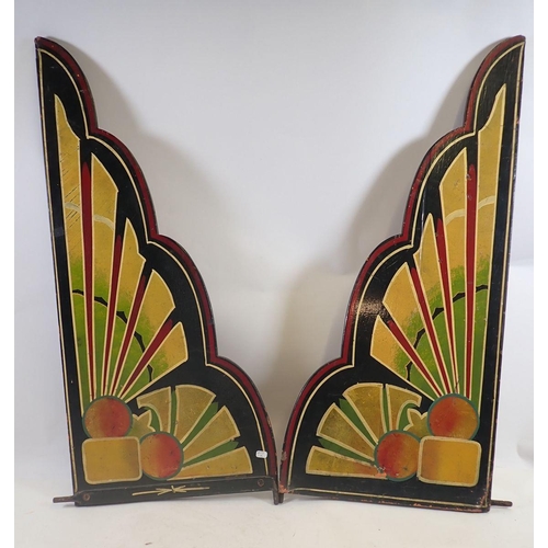 1020 - Two panels of fairground painted display art, 68 x 31cm