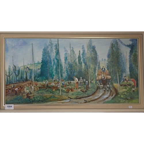 1084 - Roy Graham - naive oil on board hop pickers, 29 x 30cm