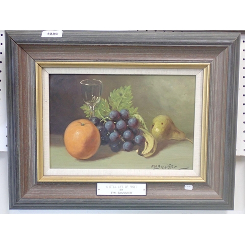 1086 - F W Bannister - oil on board still life, 19 x 29cm