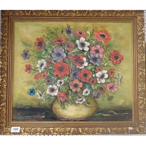 1088 - Oil on canvas - still life of Anemones in a vase, 45 x 54cm