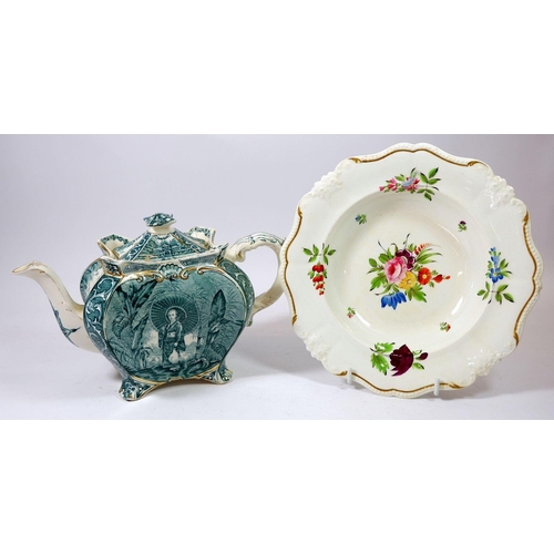 109 - A Bloor Derby floral painted bowl and a Victorian chinoiserie teapot