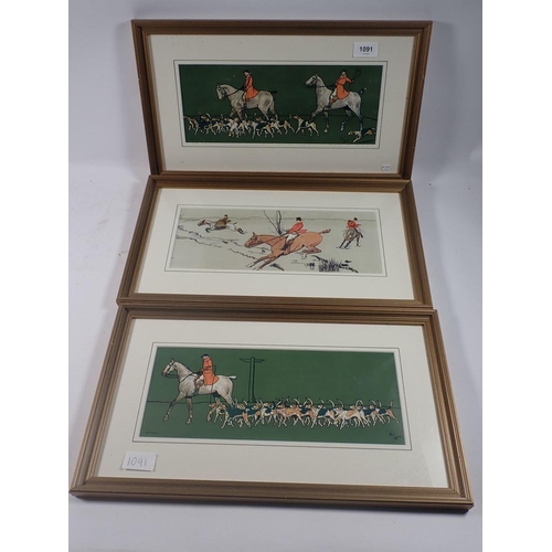 1091 - Three Cecil Aldin prints of huntsman, 13 x 33cm