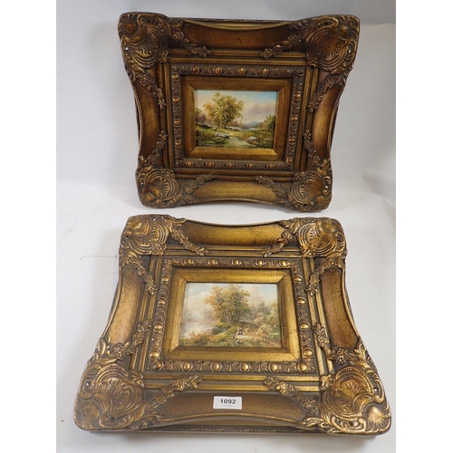 1092 - D. Fortesque - a pair of oils on board depicting river scenes in gilt frames, 12 x 16cm