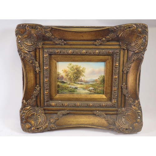 1092 - D. Fortesque - a pair of oils on board depicting river scenes in gilt frames, 12 x 16cm