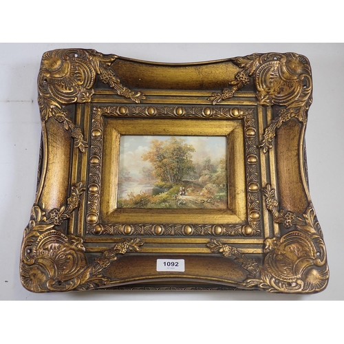 1092 - D. Fortesque - a pair of oils on board depicting river scenes in gilt frames, 12 x 16cm