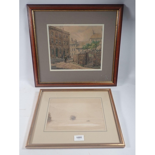 1095 - Wilfred R Wood - watercolour street scene with figure, 22 x 26cm and D F Hinshelwood - watercolour D... 