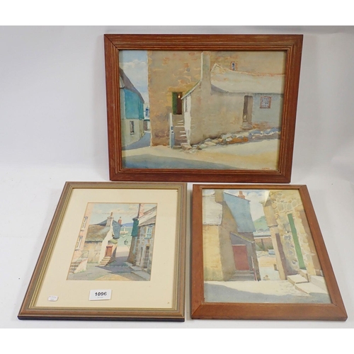 1096 - D E Webb - three watercolours of St Ives street scenes, smallest 20 x 15cm