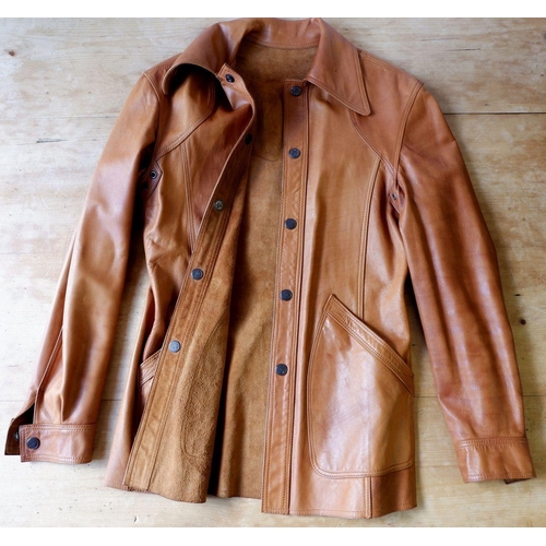 1135 - A vintage Swedish Gentleman's tan leather reversible jacket and ladies suede waistcoat