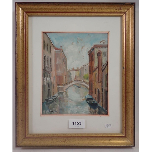 1153 - Paolo Biasini - a contemporary oil on wood panel, depicting a Venetian bridge over a canal, signed w... 