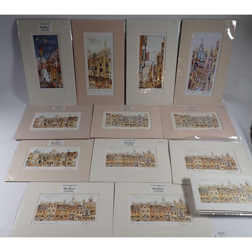 1171 - A box of limited edition prints by Michael Powell on a Cotswold theme, unframed (12 in total) and so... 