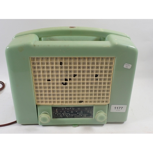 1177 - A Ekco green Bakelite vintage radio