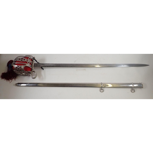 1185 - A George V officers dress sword with basket finial and scabbard