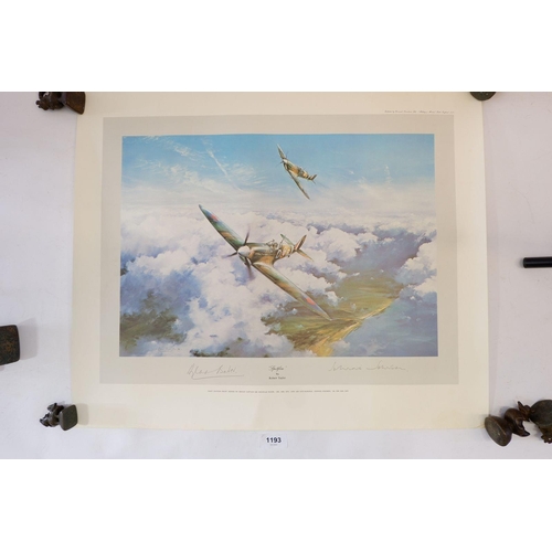 1193 - A Spitfire print by Robert Taylor signed by Douglas Bader and Johnnie Johnson - unframed