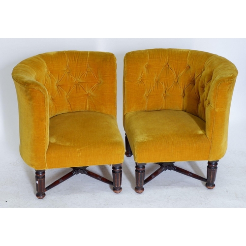 1202 - A pair of Victorian upholstered corner chairs which combine to form a small settee, 114cm wide when ... 