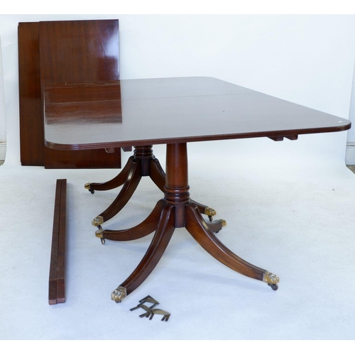 1213 - A large reproduction good quality Thomas Glennister dining table on twin pedestal supports with two ... 