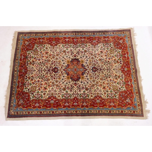 1222 - A Persian style rug with floral design on a cream ground 209 x 151cm