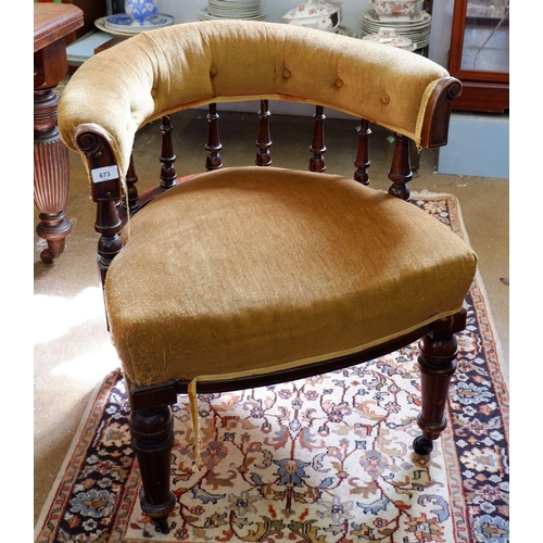 1227 - A 19th century mahogany framed tub chair with spindle back and turned supports