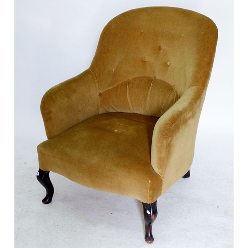 1229 - An Edwardian tub chair with button upholstery