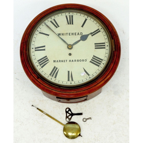 1231 - A Victorian mahogany circular wall clock by Whitehead of Market Harborough