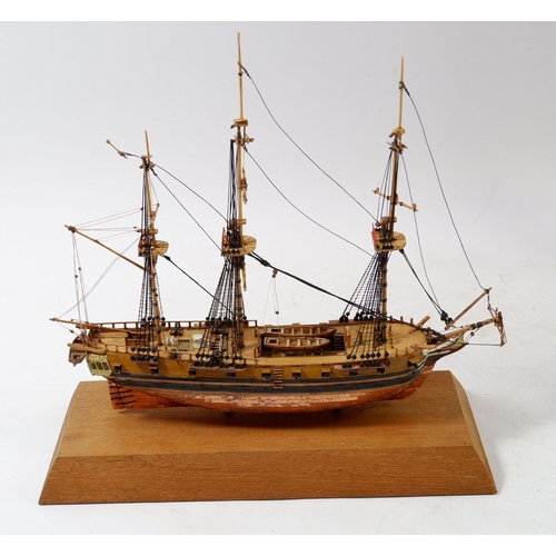 1235 - A model ship in glazed cabinet, 40cm wide, no base