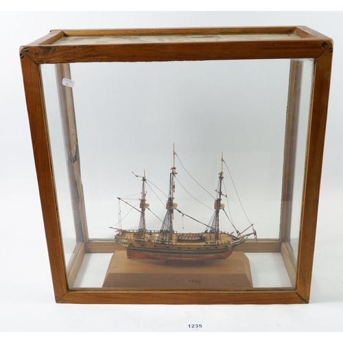 1235 - A model ship in glazed cabinet, 40cm wide, no base