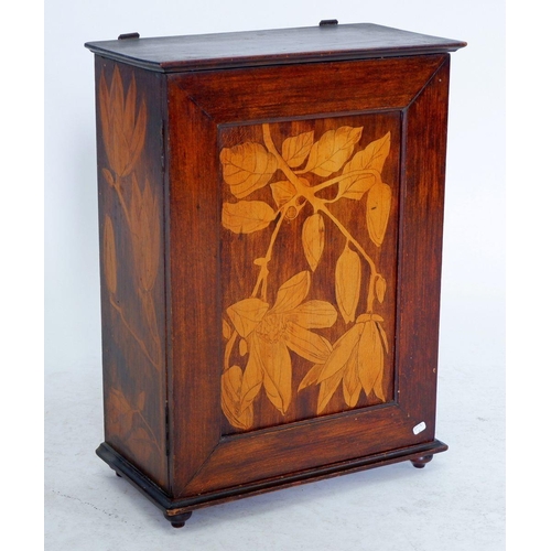 1239 - A Victorian table top cabinet with magnolia marquetry decoration, width 34cm x height 46cm