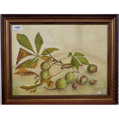 1249 - P Young - oil on canvas horse chestnuts, 29 x 39cm