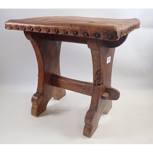 1250 - A 'Gnomeman' Thomas Whittaker small stool with leather seat, 39 x 29 x 27cm