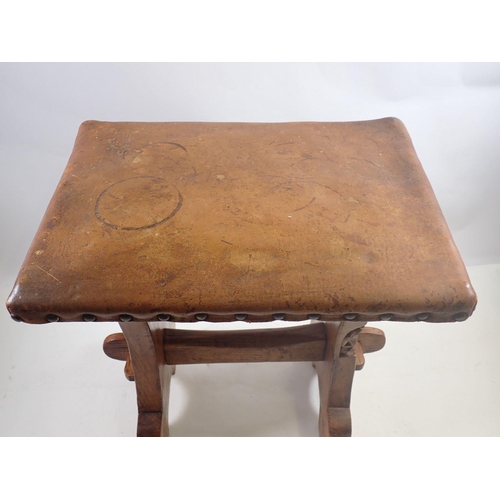 1250 - A 'Gnomeman' Thomas Whittaker small stool with leather seat, 39 x 29 x 27cm