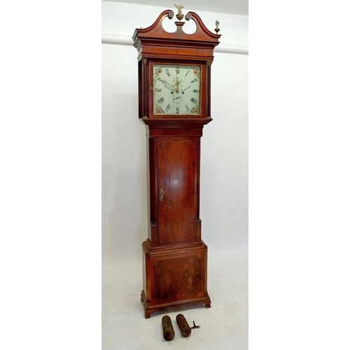 1260 - An 18th century mahogany longcase clock, the rose painted face with date and seconds dials,  by Hall... 