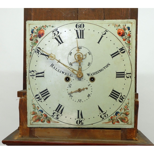 1260 - An 18th century mahogany longcase clock, the rose painted face with date and seconds dials,  by Hall... 