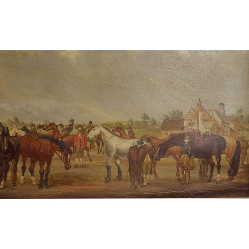 1266 - A 19th century naive Irish oil on canvas Donegal Horse Fair, 28 x 49 cm