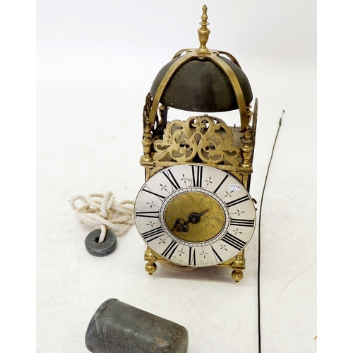 1275 - A  20th century Thomas Moore of Ipswich 'hook & spike' brass lantern style clock with engraved dial,... 