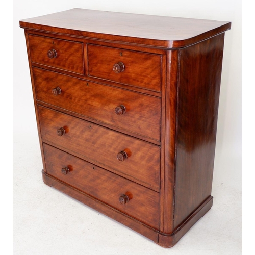 1277 - A Victorian mahogany chest of two short and three long drawers, 110cm wide