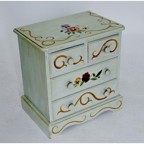 1287 - A small painted chest of drawers decorated pansies 47 x 33 x 50cm