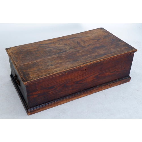 1290 - Antique elm trunk with candle box to interior, 50 x 96 x 32cm